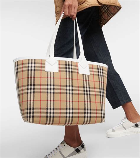 burberry medium banner tote sale|Burberry checked canvas tote bag.